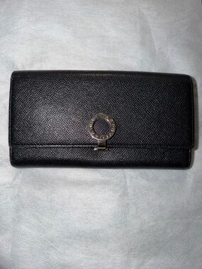 Bulgari Black Textured Leather Continental Wallet with Signature Circle Logo